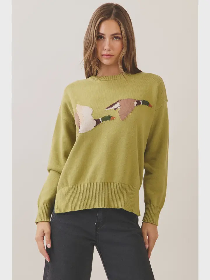 Flying Duck Crew Neck Sweater in Green