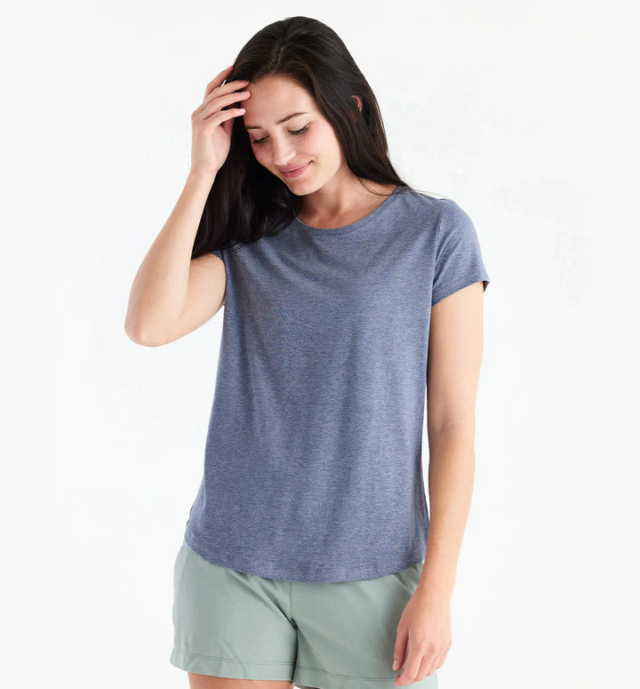 Free Fly Women's Bamboo Current Tee in Heather Stonewash
