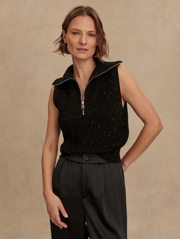 Varley Hally Half-Zip Rib Vest in Black Fleck