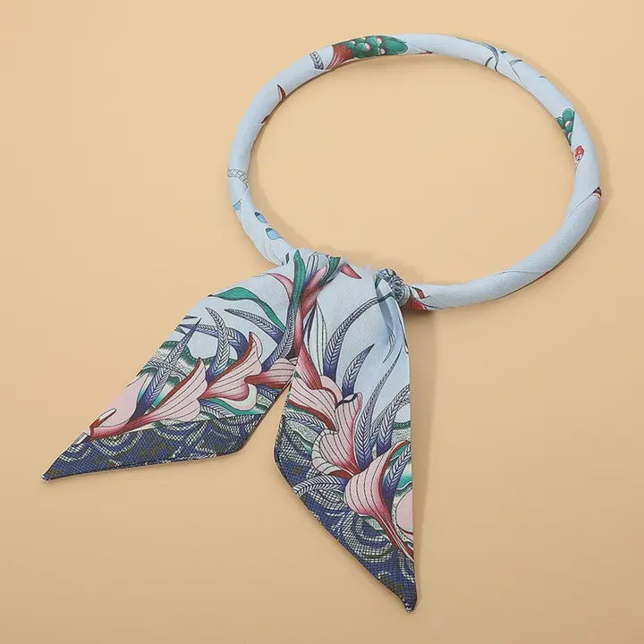 Fabric Scarf Magnetic Necklace in Light Blue
