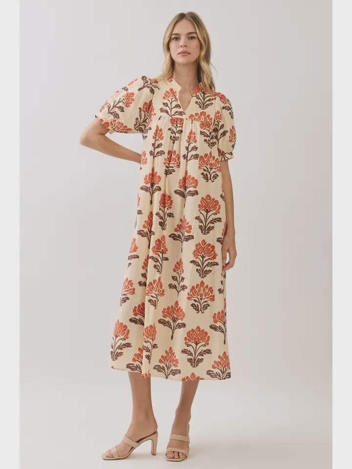 Live Out Loud Floral Cream Midi Dress