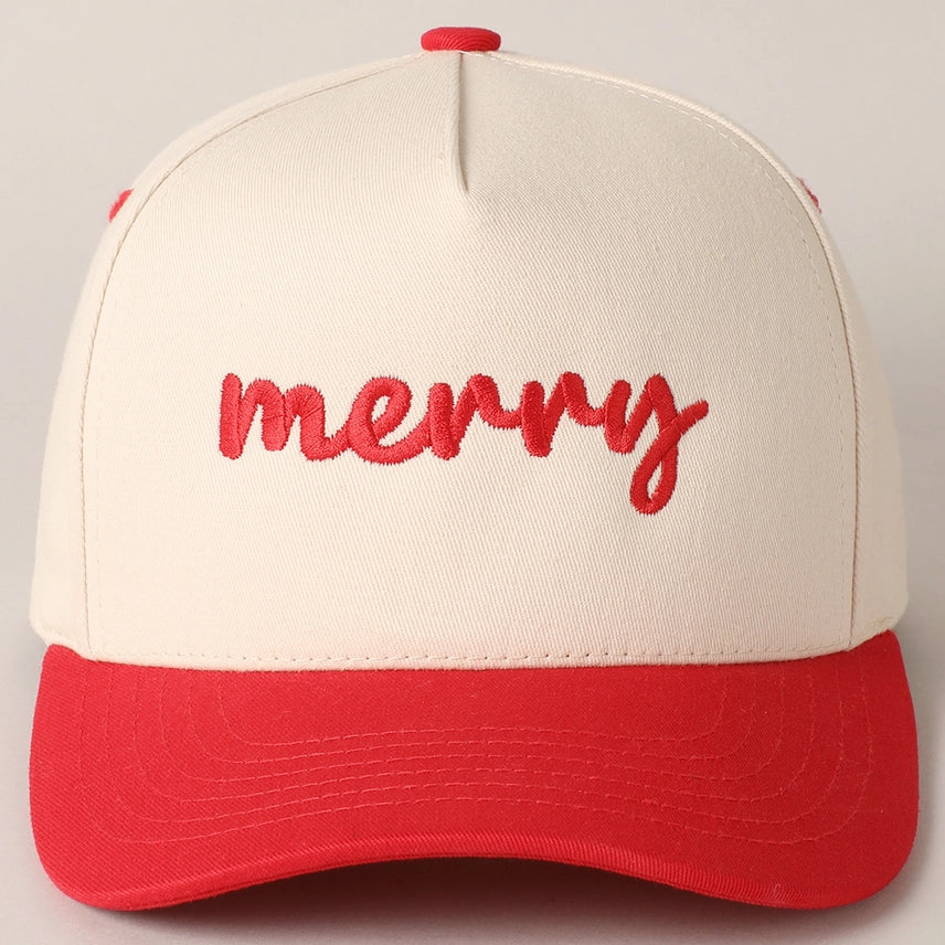 Merry Text Embroidery Canvas Baseball Cap