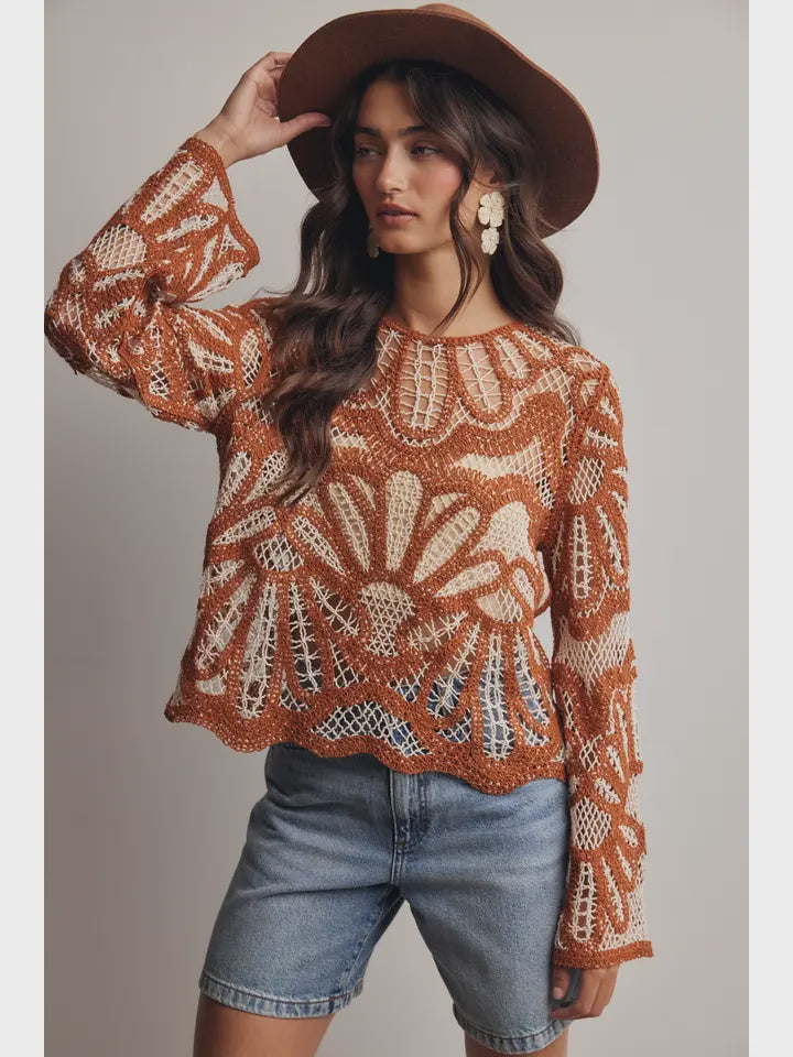 All For It Crochet Sweater in Pumpkin Spice