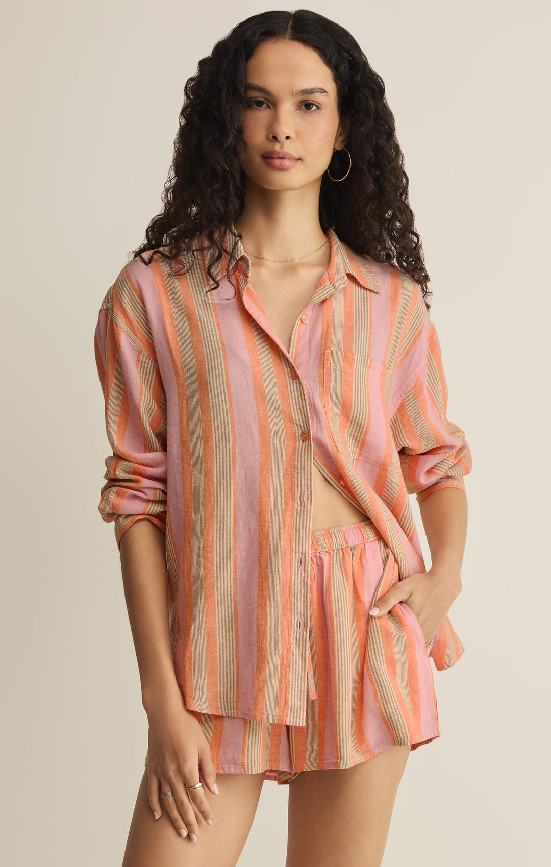 Z Supply The Perfect Striped Button Up in Tiger Lily