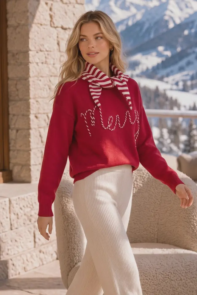 Merry Candy Cane Sweater & Matching Hooded Scarf Set