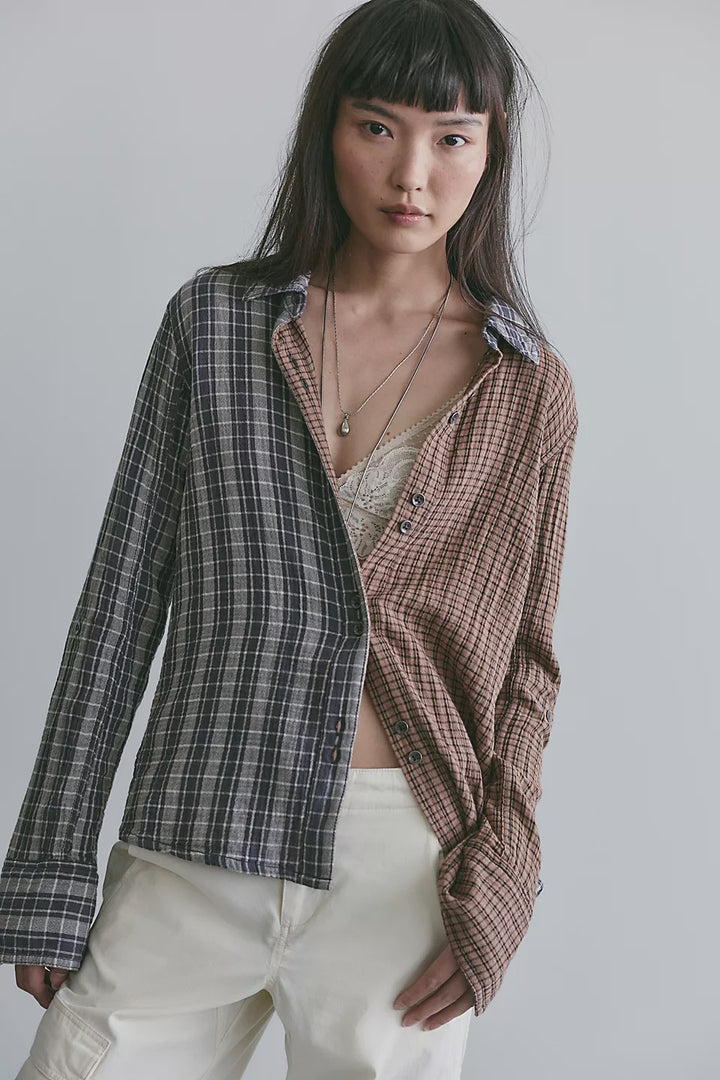 Free People WTF Benny Slim Plaid Button-Down