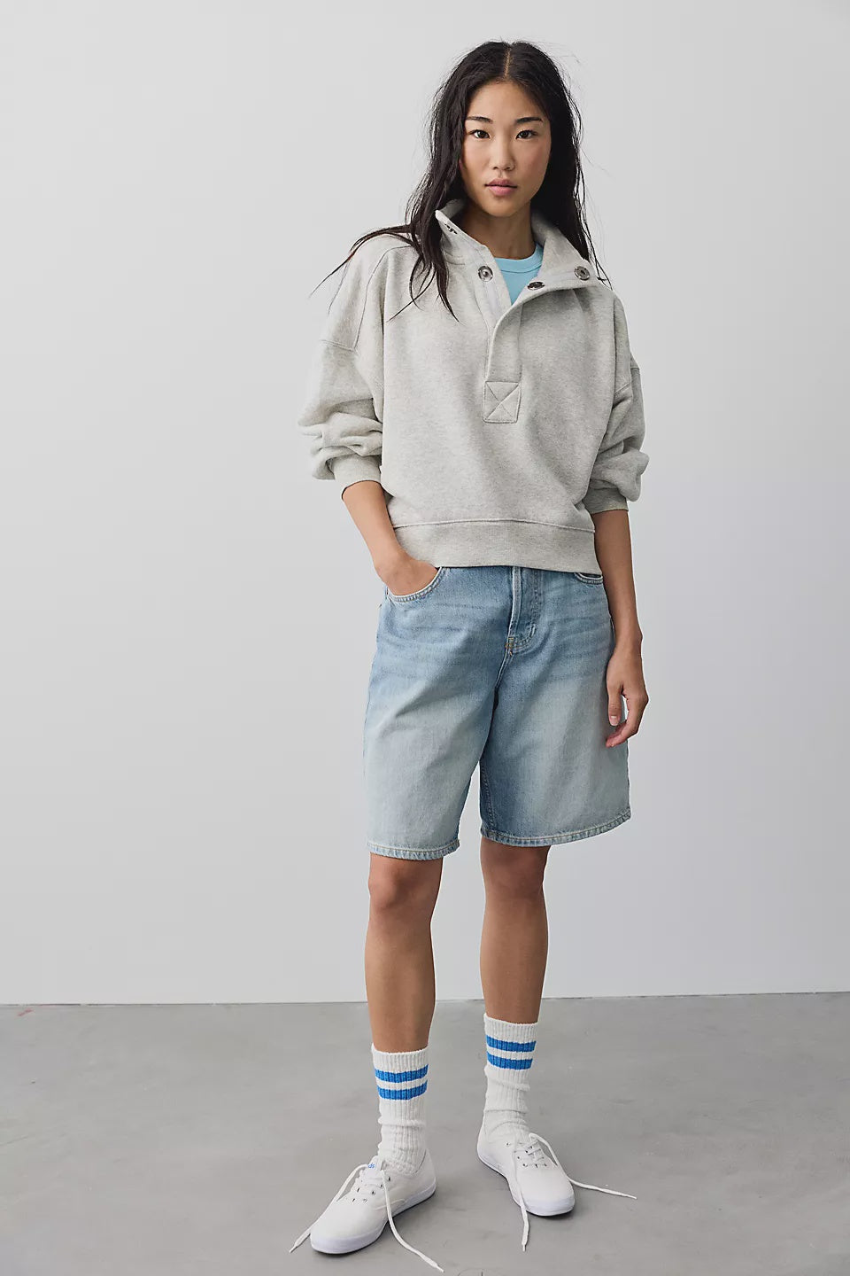 Free People WTF Timeless Pullover in Heather Grey