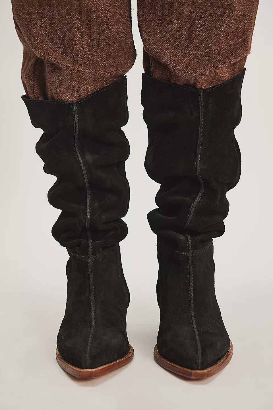 Free People Sway Low Slouch Boots 2.0 in Black Suede