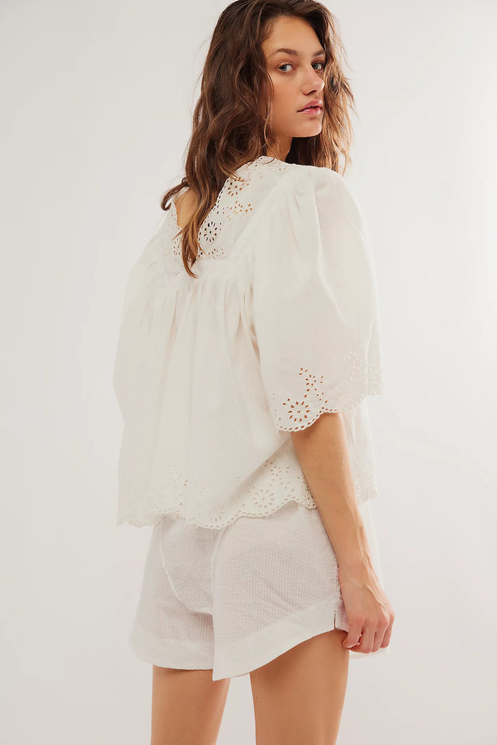Free People Costa Eyelet Top in White