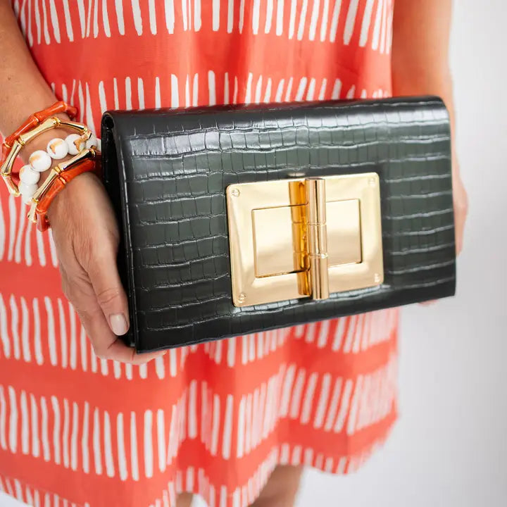 Lisi Lerch Black Croc Lillian Clutch