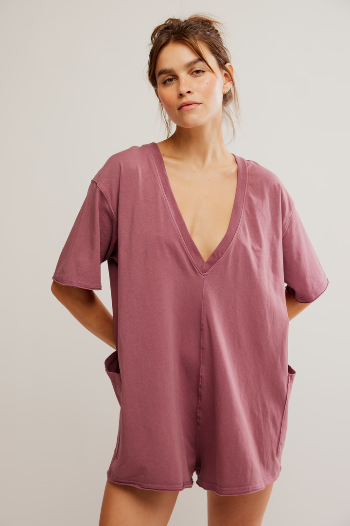 Free People Movement Hot Shot Tee Romper Coddy in Clove