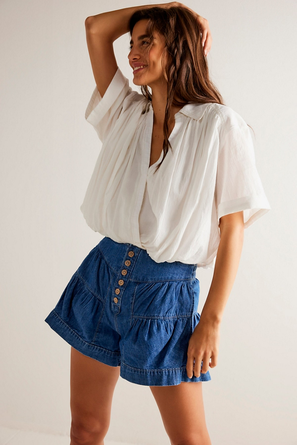 Free People We The Free Fleur Denim Shorts in True Blue