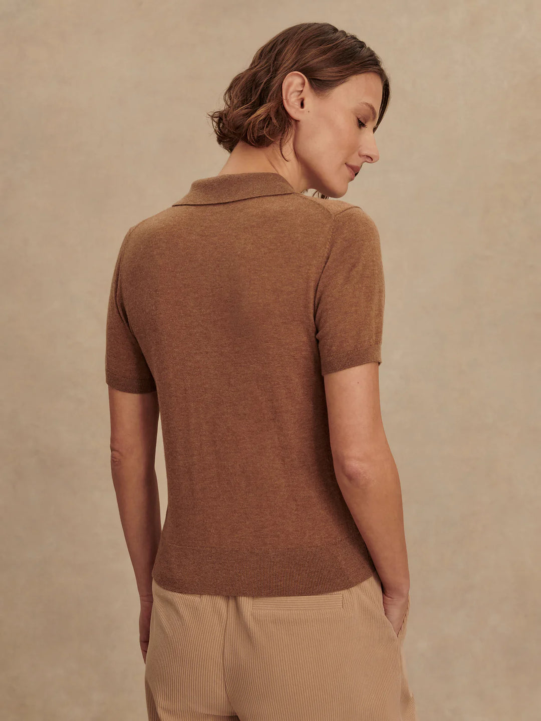 Varley Toni Fine Knit Polo in Deep Sand