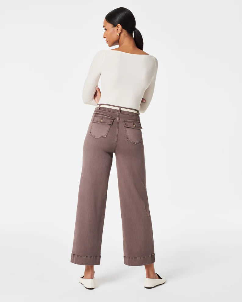 Spanx Stretch Twill Cropped Wide Leg Pant In Smoke