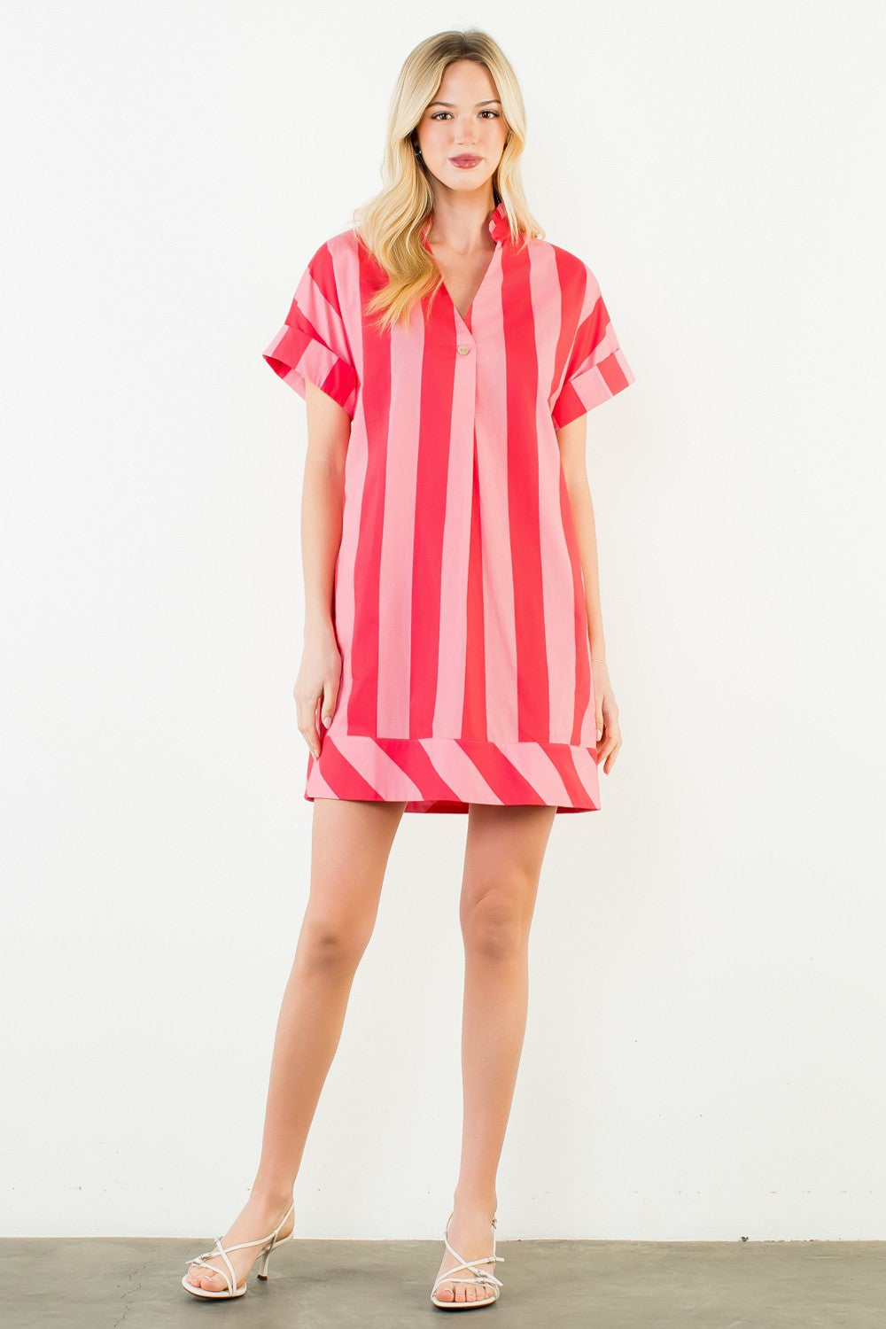 pink and red striped dress Red Short Sleeve Stripe Dress M
