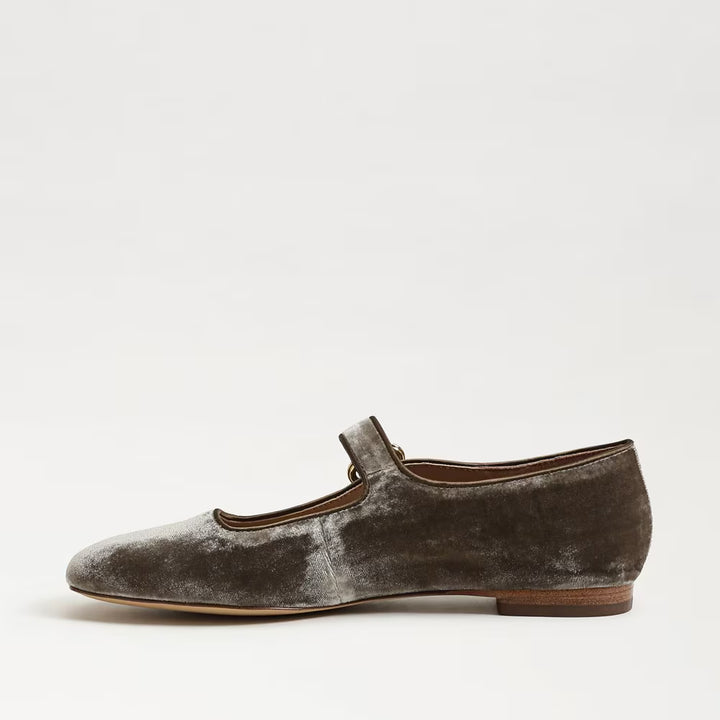 Sam Edelman Michaela Mary Jane Flat in Dark Silver Sage Velvet