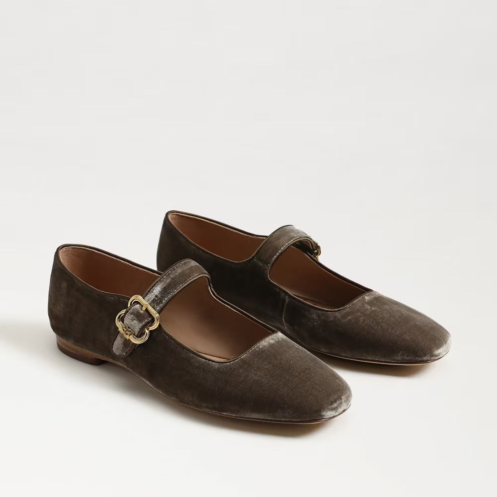 Sam Edelman Michaela Mary Jane Flat in Dark Silver Sage Velvet