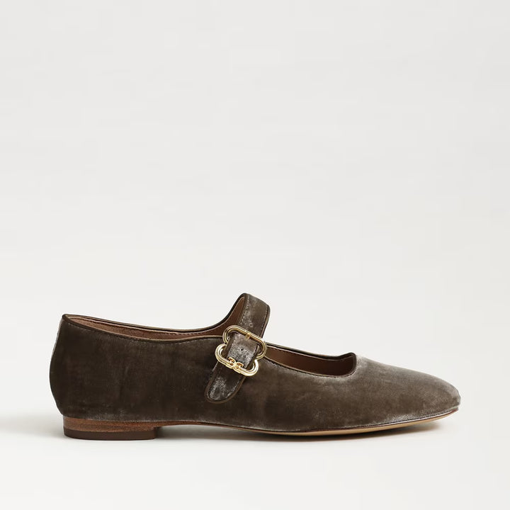 Sam Edelman Michaela Mary Jane Flat in Dark Silver Sage Velvet