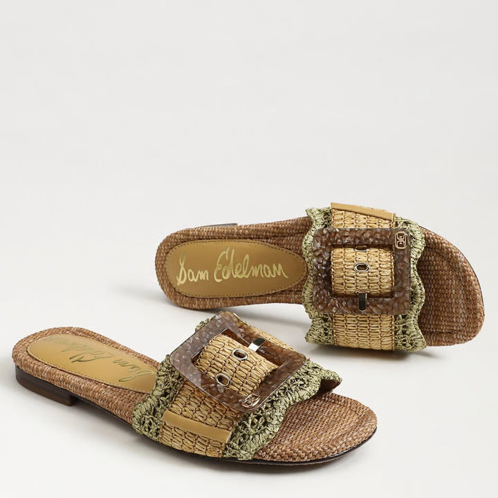 Sam Edelman Bambi Slide Sandal in Washed Sage/Multi Faux Raffia