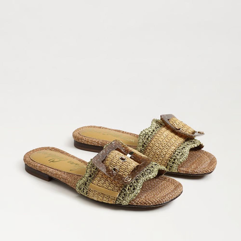 Sam Edelman Bambi Slide Sandal in Washed Sage/Multi Faux Raffia
