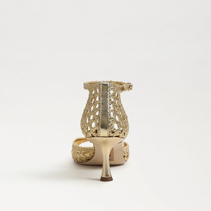 Sam Edelman Peyton Kitten Heel Sandal in Amber Gold Faux Raffia