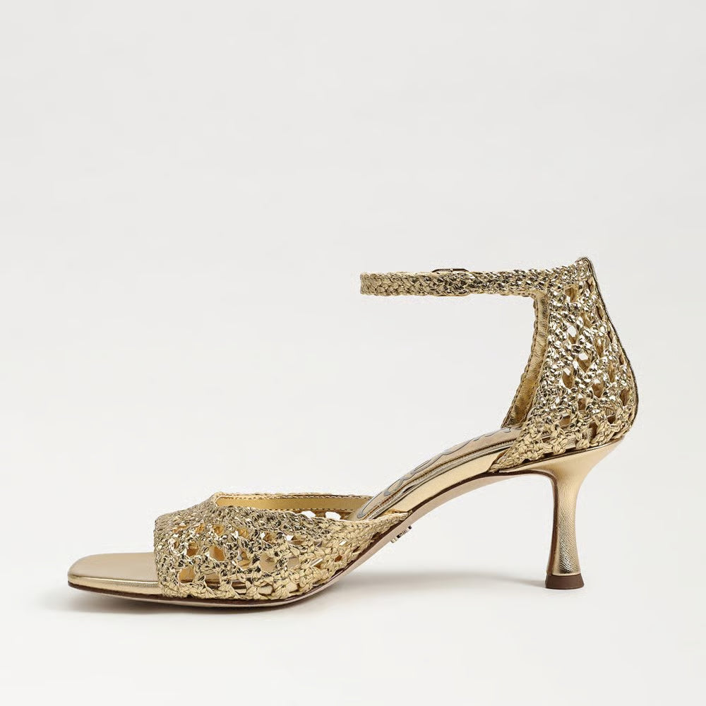Sam Edelman Peyton Kitten Heel Sandal in Amber Gold Faux Raffia
