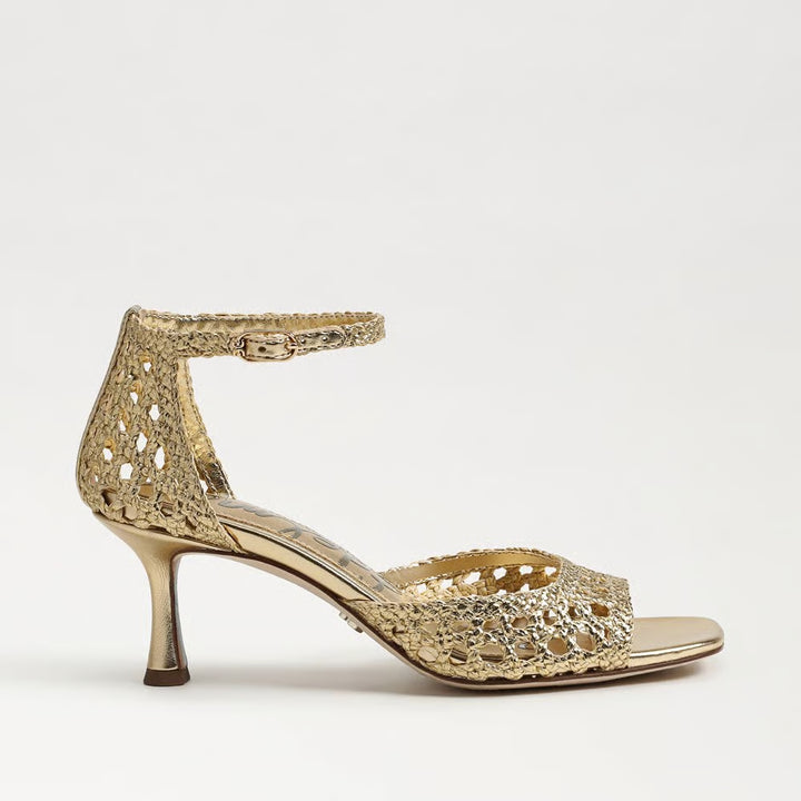 Sam Edelman Peyton Kitten Heel Sandal in Amber Gold Faux Raffia