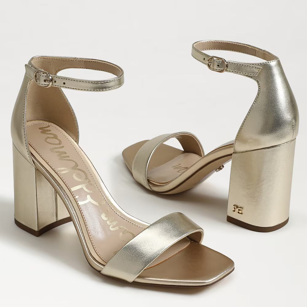 Sam Edelman Daniella Block Heel Sandal in Gold Metallic Leather