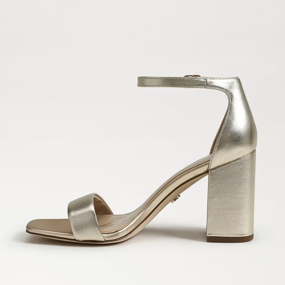 Sam Edelman Daniella Block Heel Sandal in Gold Metallic Leather