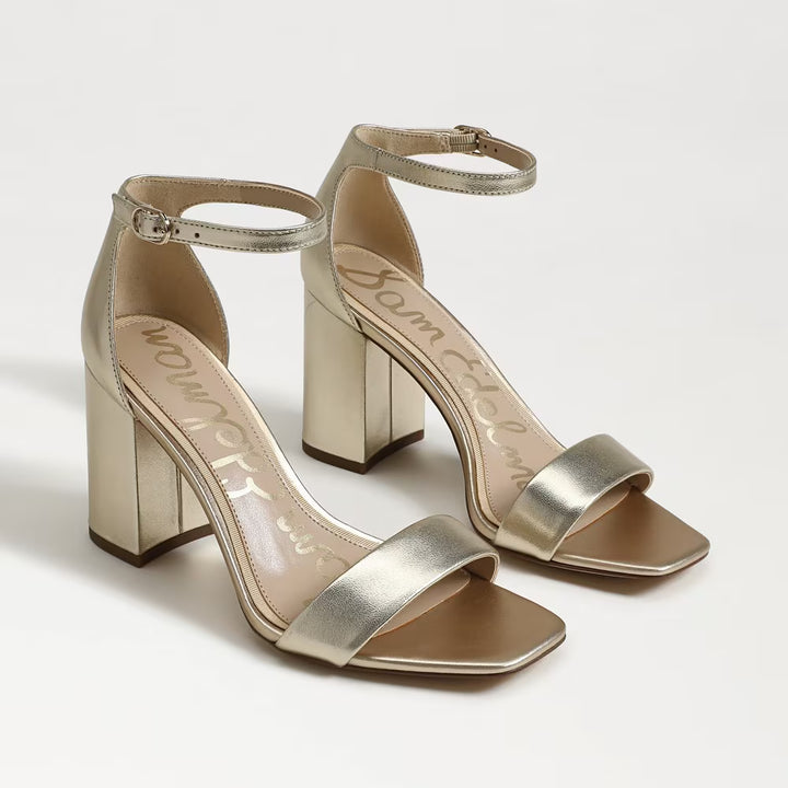 Sam Edelman Daniella Block Heel Sandal in Gold Metallic Leather