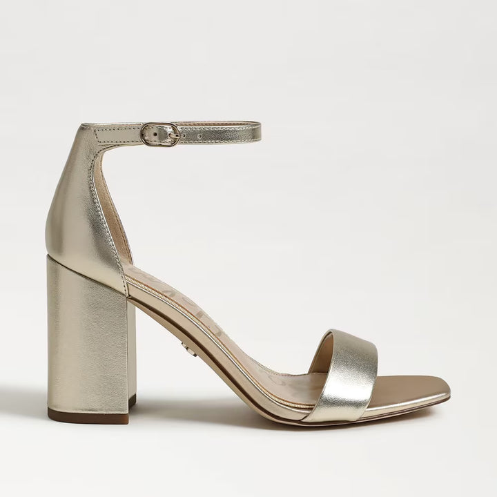Sam Edelman Daniella Block Heel Sandal in Gold Metallic Leather
