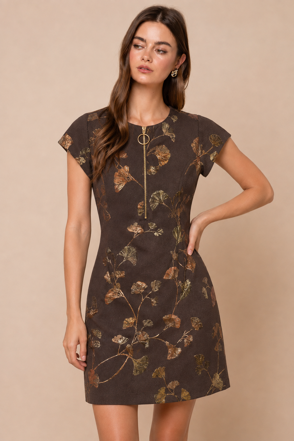 Keep Me In The Loop Mini Dress in Autumn Gold