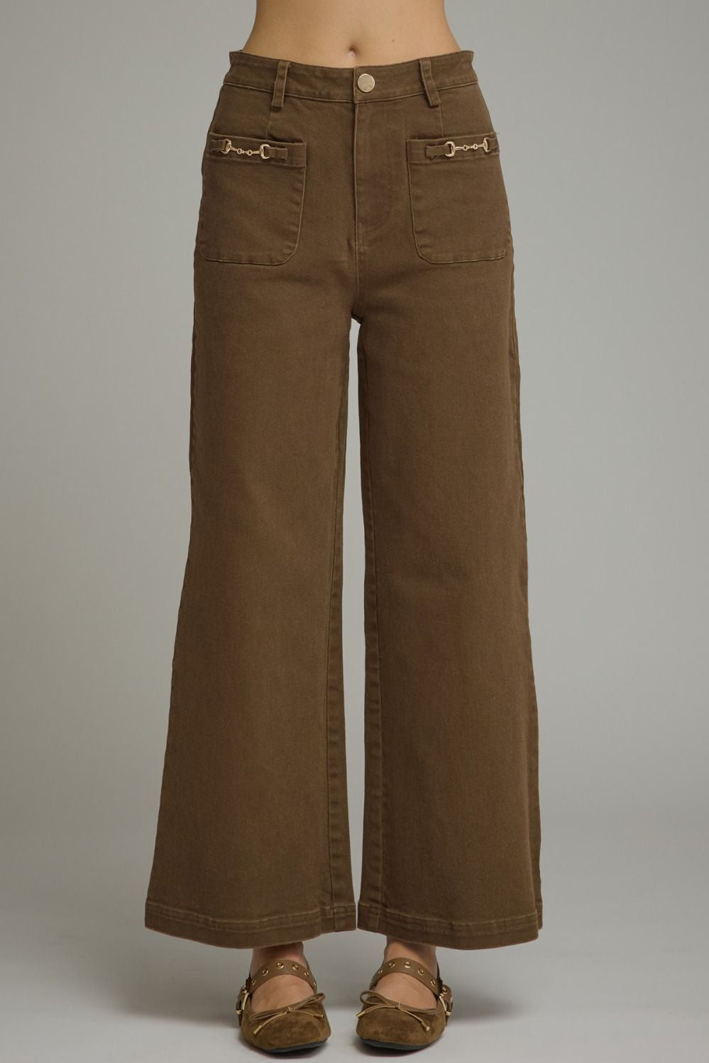 Solid Wide Leg Pants in Brown
