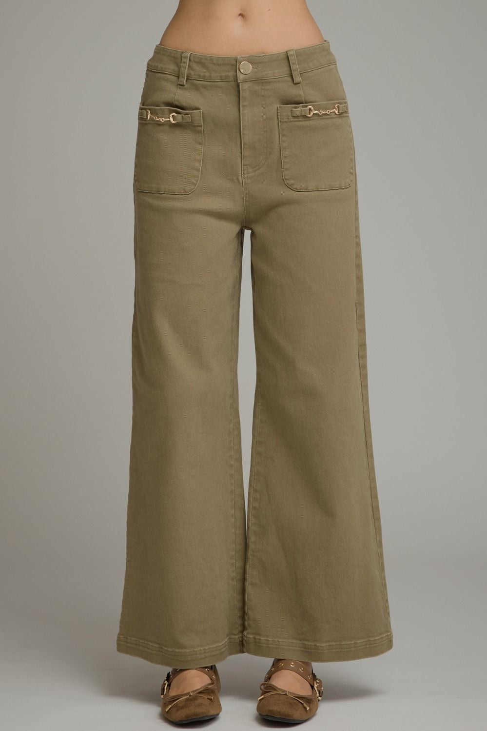 Solid Wide Leg Pants in Olive