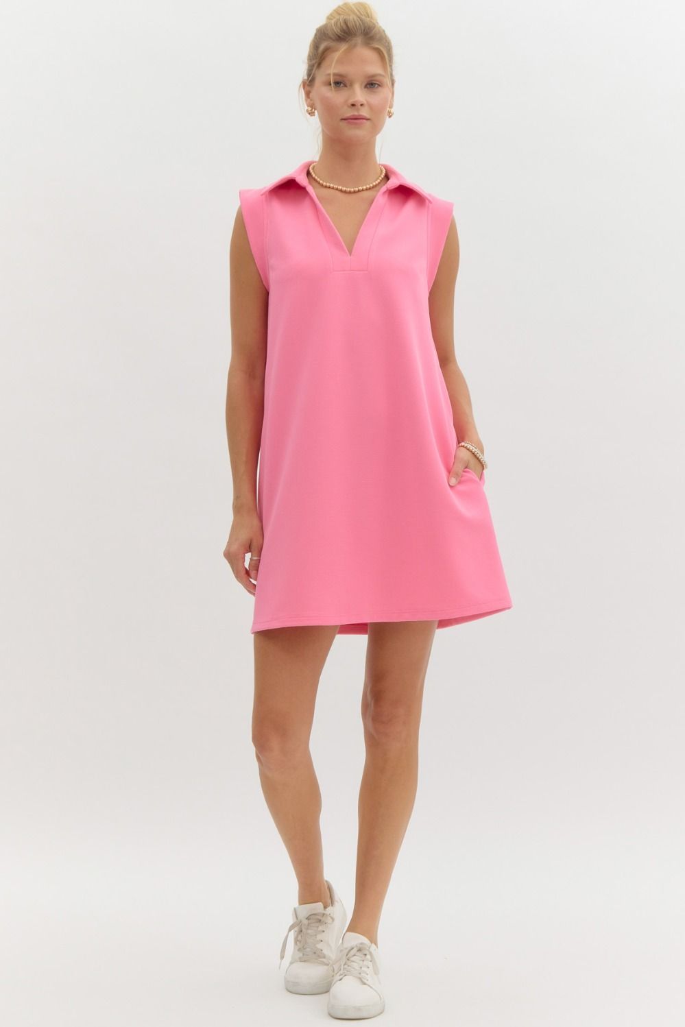 Out For A Stroll Sleeveless Dress in Baby Pink