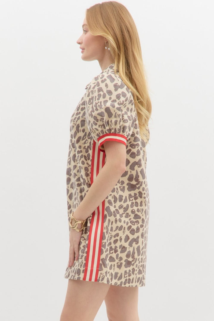 Right On Time Animal Printed Ecru Dress