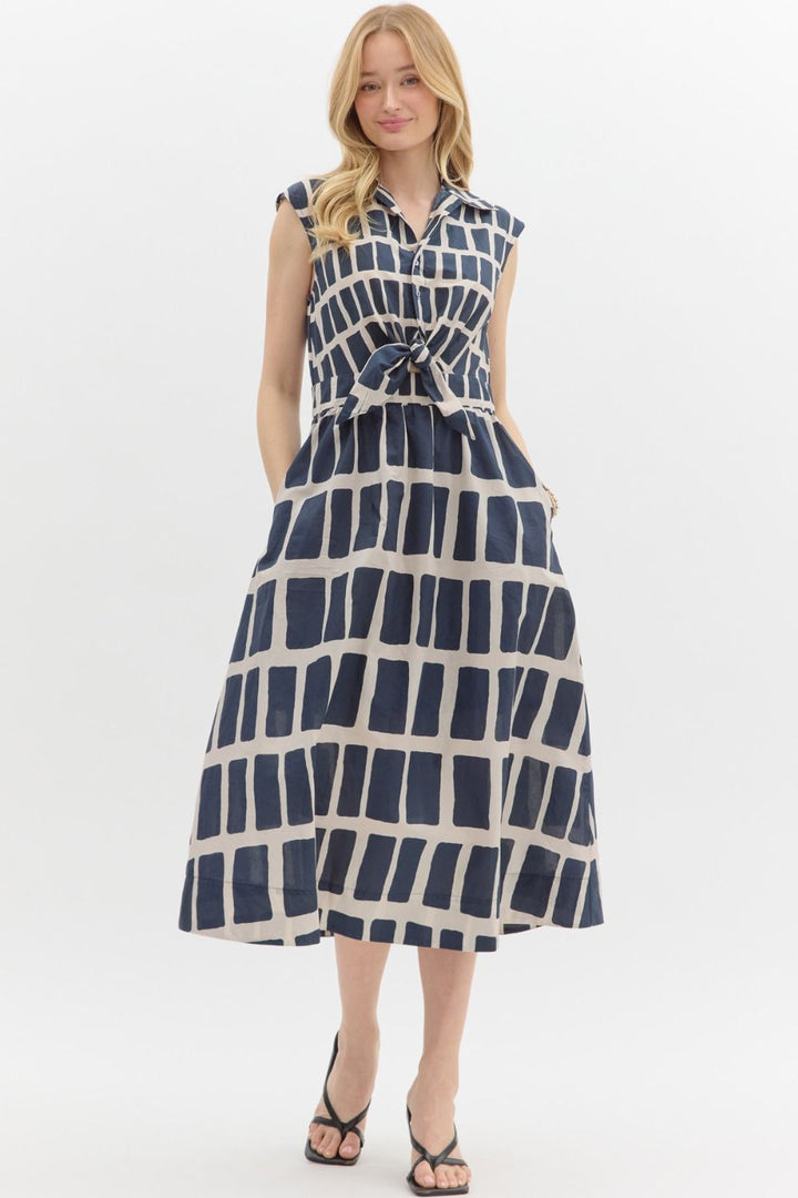 Something Like Magic Navy Abstract Printed Ivory Dress