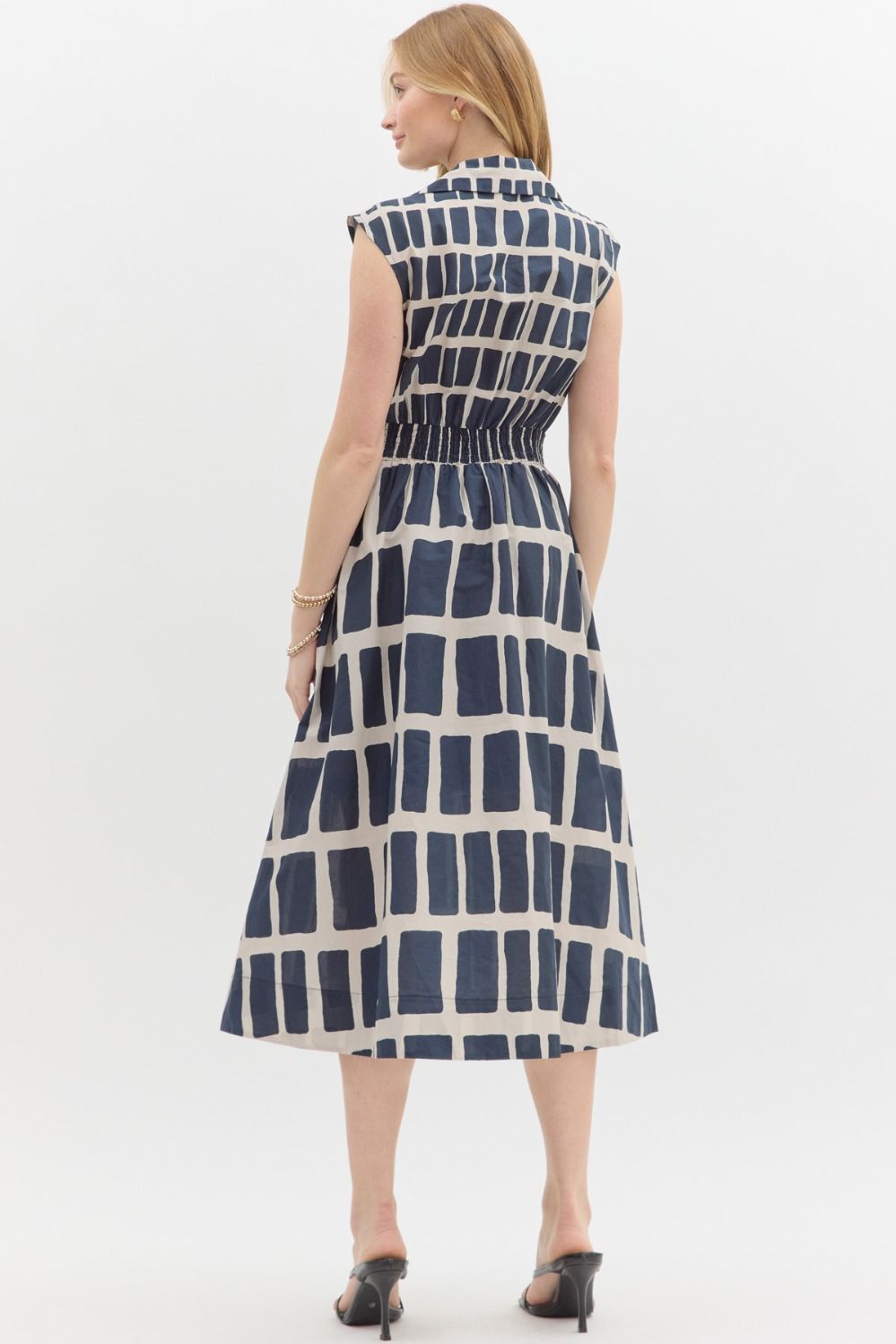 Something Like Magic Navy Abstract Printed Ivory Dress