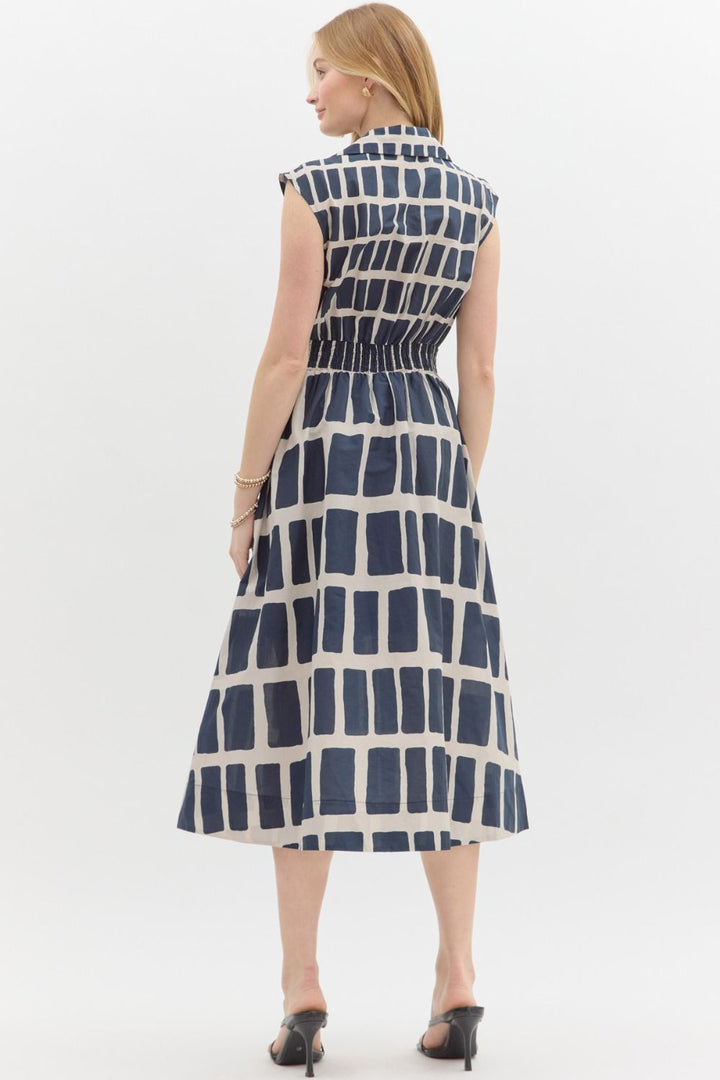 Something Like Magic Navy Abstract Printed Ivory Dress