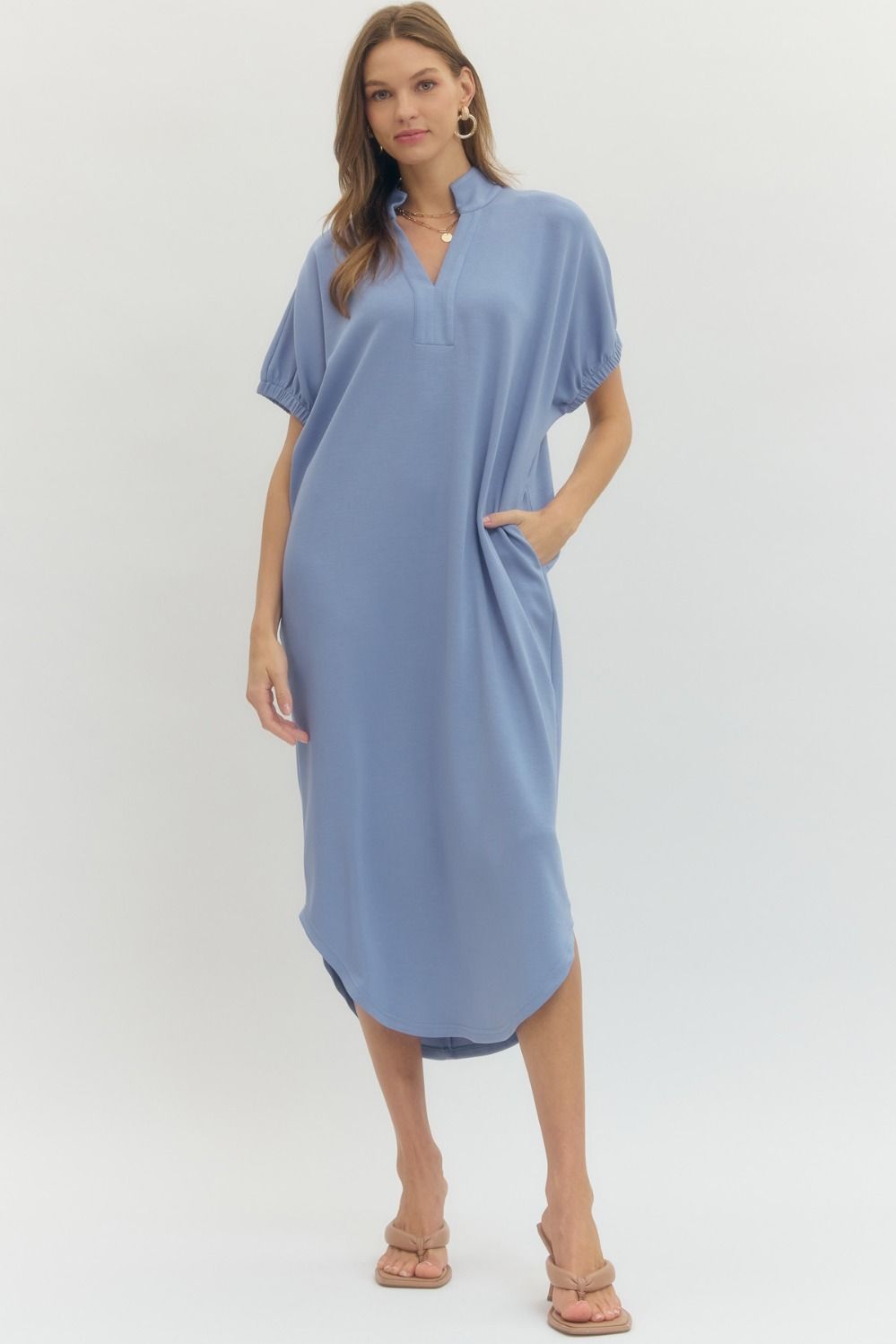 Classic Midi Pocket Dress in Chambray S Classic Midi Pocket Dress in Chambray S