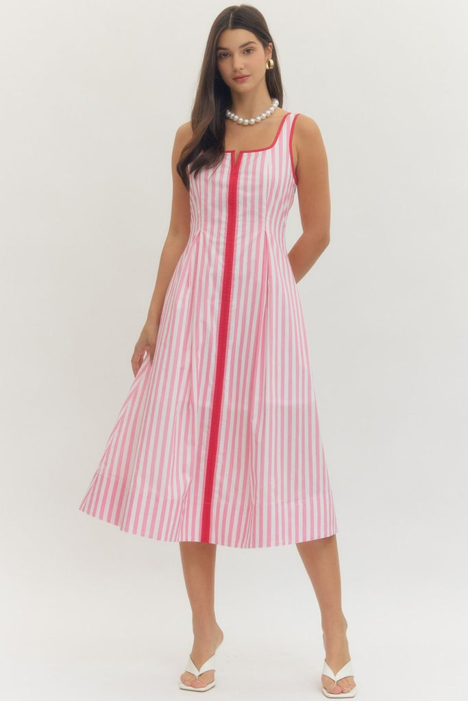 pink stripe dress Striped Sleeveless Midi Dress in Pink S