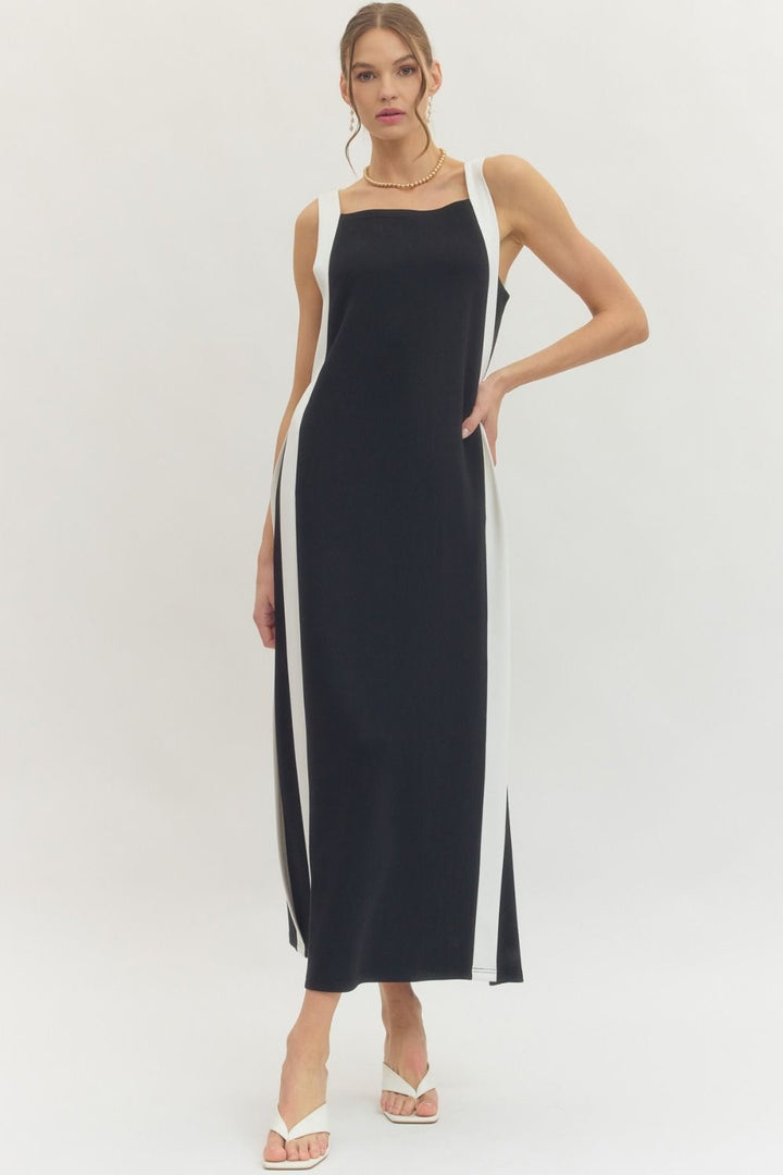 Black Solid Sleeveless Knit Midi Dress