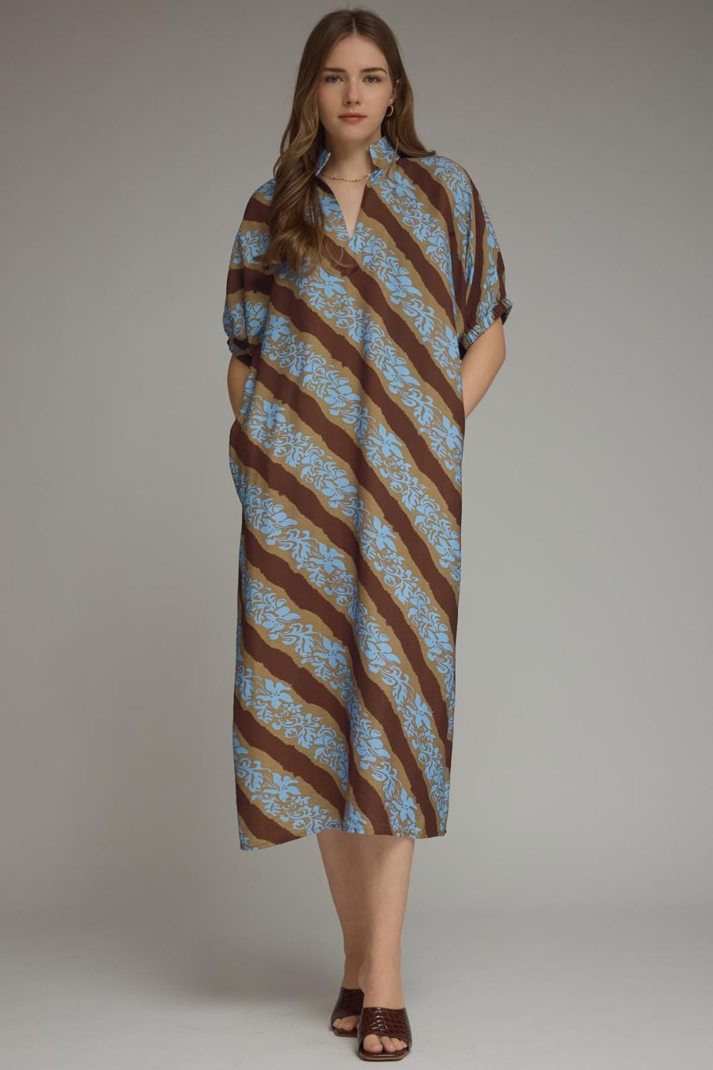 Printed Short Sleeve Midi Dress