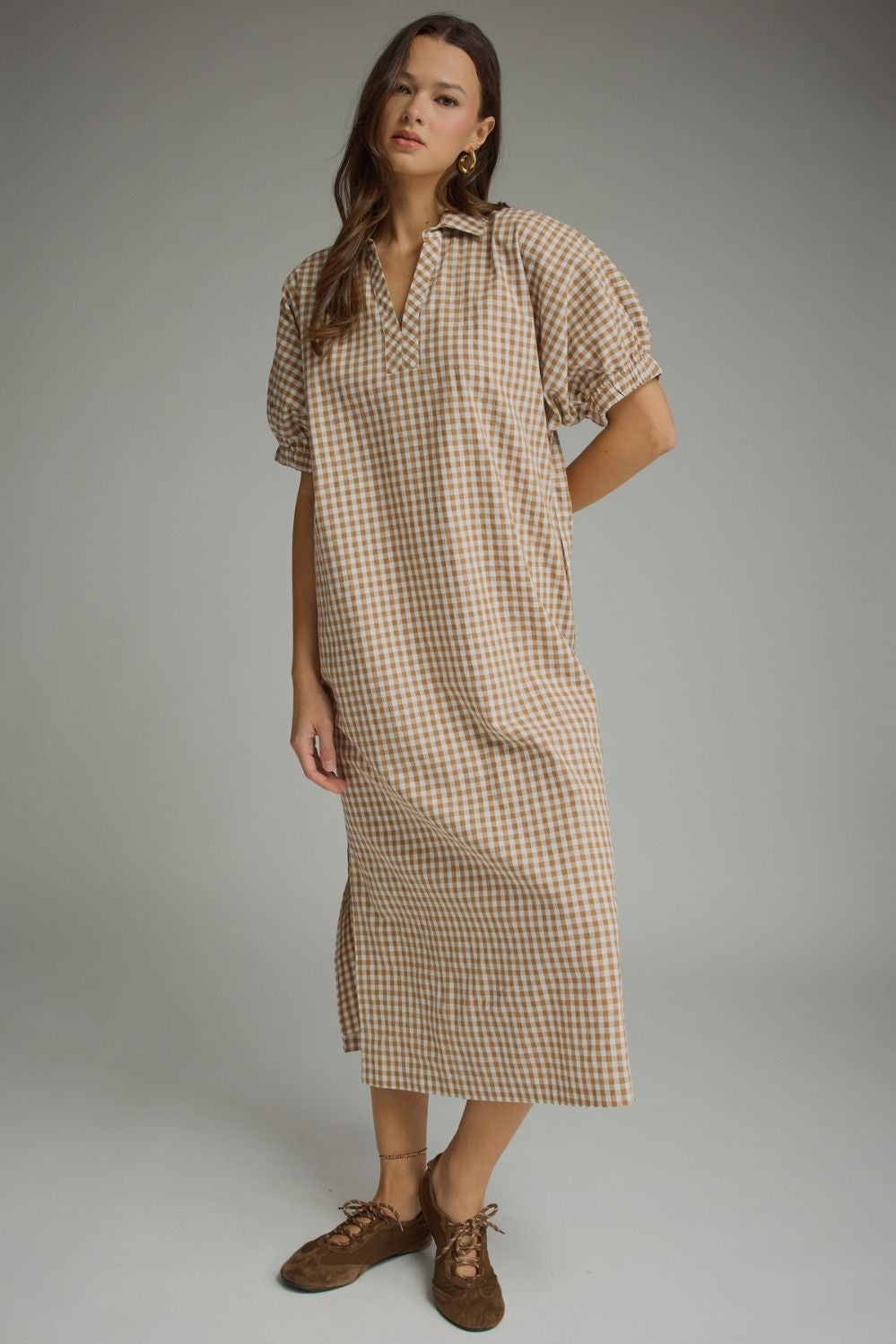 let me be puff sleeve sheer midi dress Let Me Be Sheer Pintuck Midi Dress