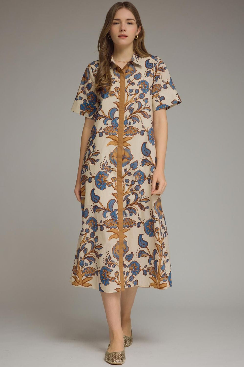 Floral Ecru Printed Midi Dress
