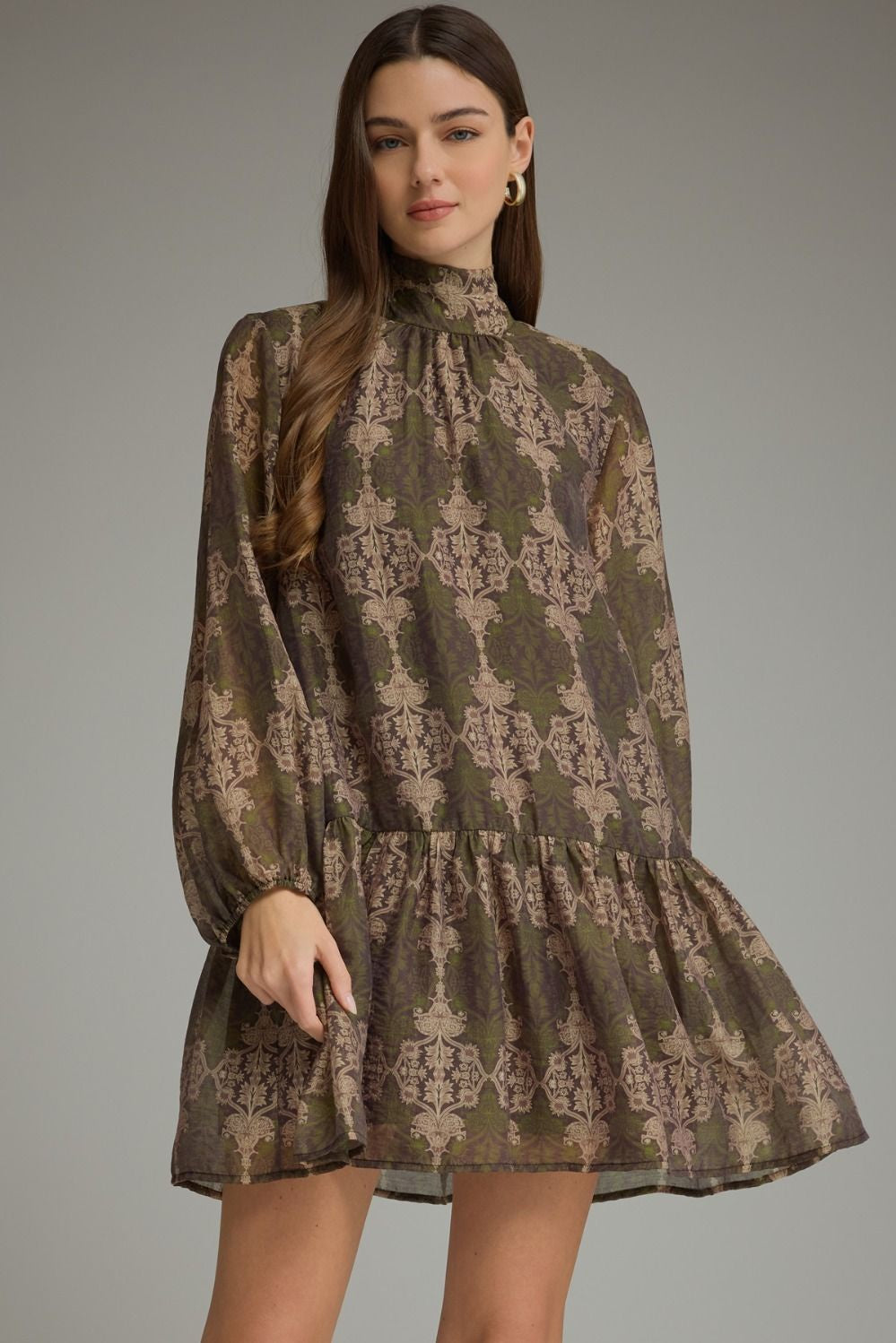 Worth Every Smile Dress in Olive Brown