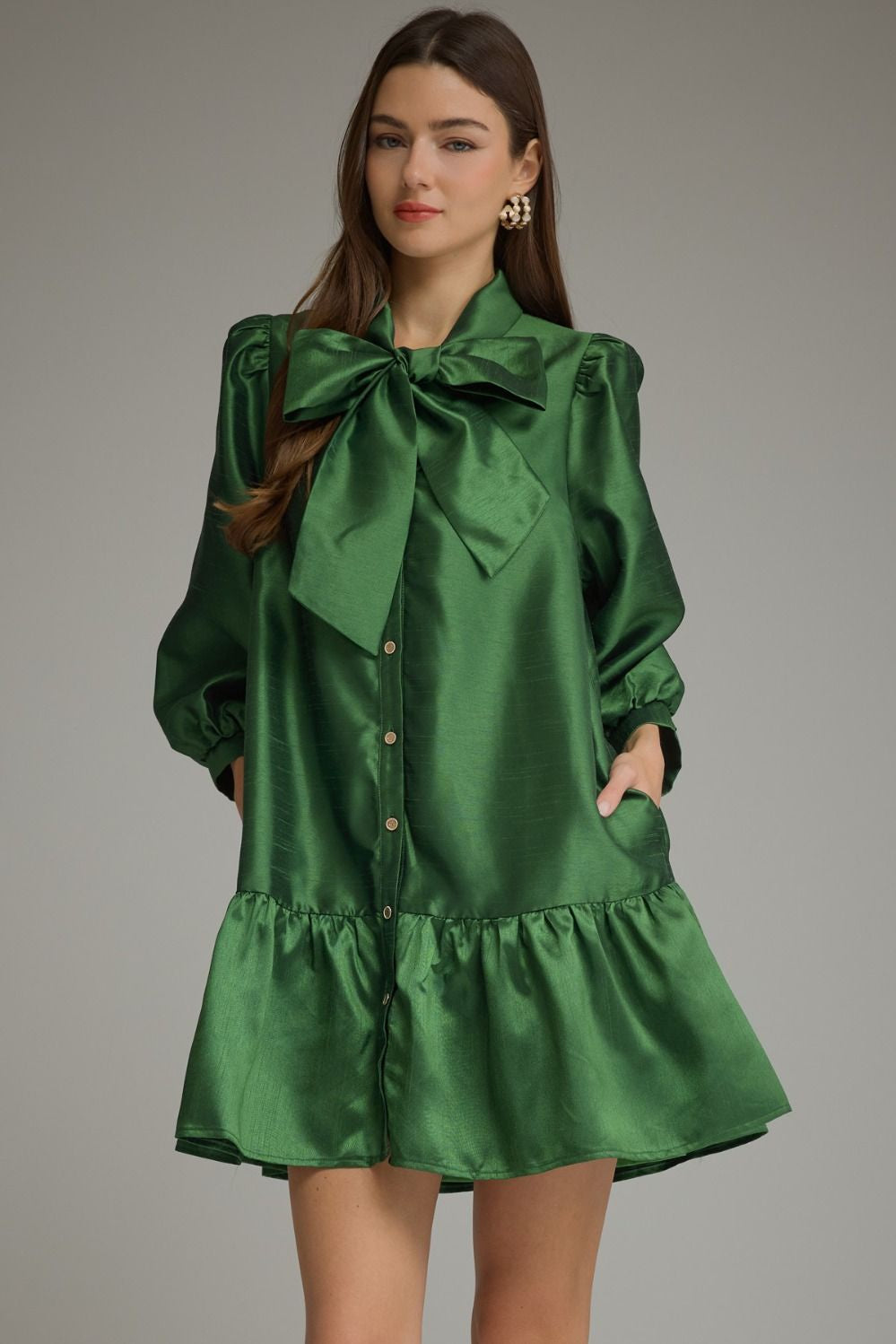 Solid Metallic Dress in Christmas Pine Green