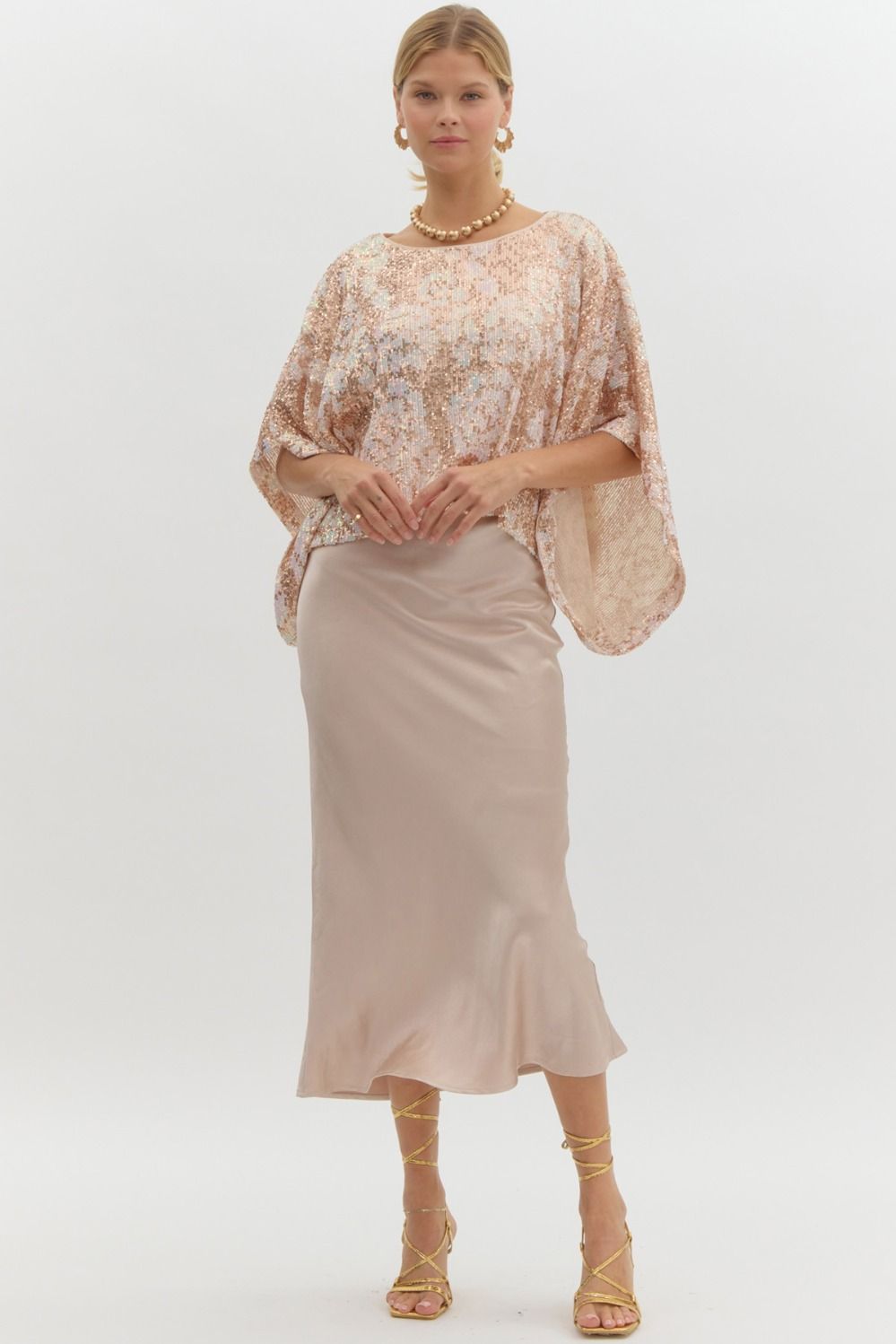 That Moment Sequin Embellished Champagne Top