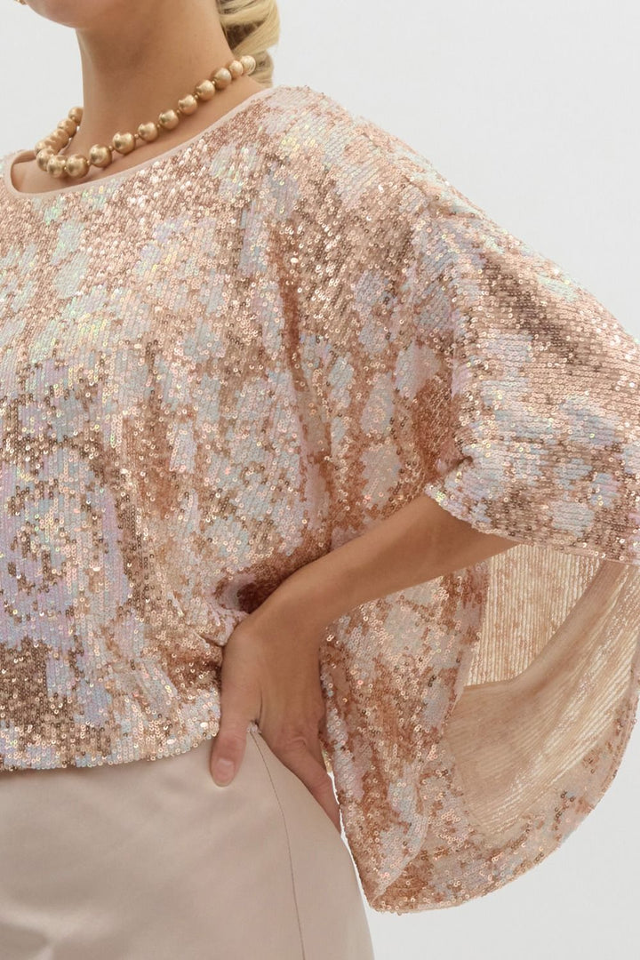 That Moment Sequin Embellished Champagne Top