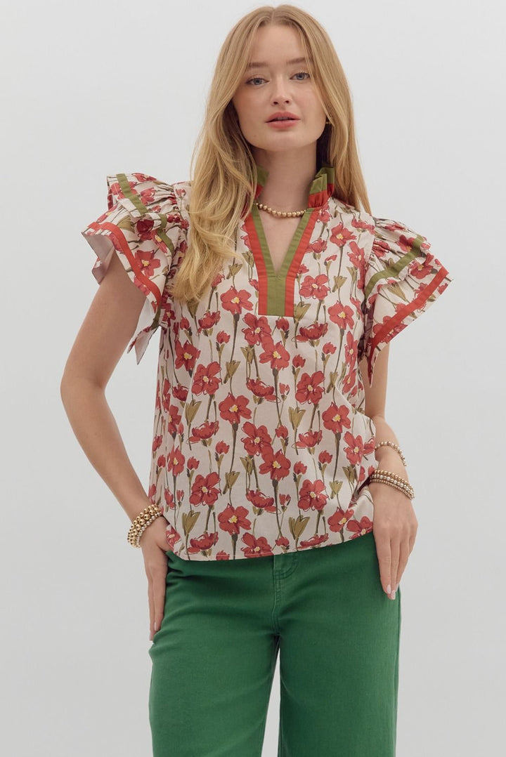 Anything Goes Floral Top in Rust